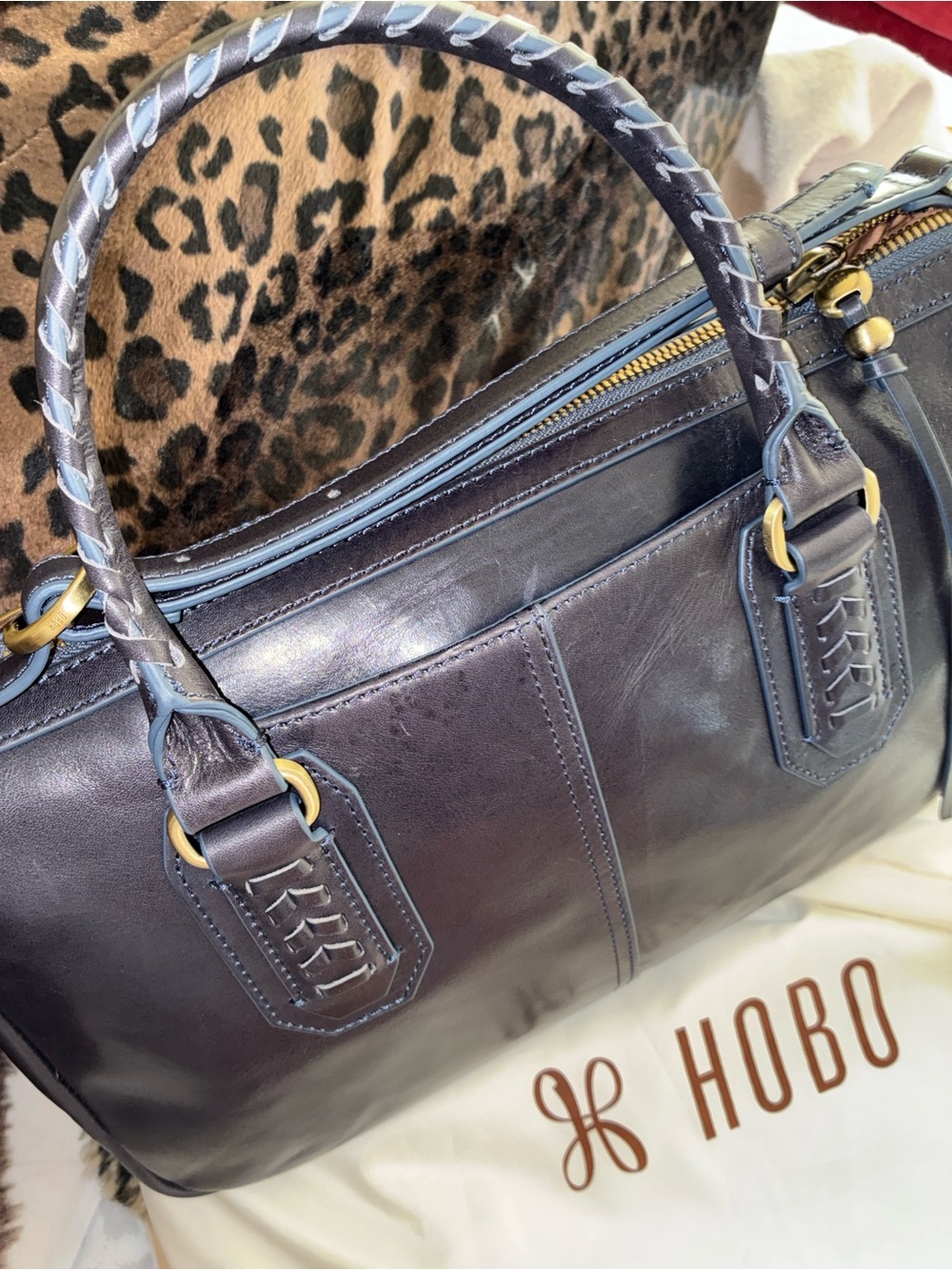 NWT Expedition Navy Horizon Leather Satchel Bag Blue